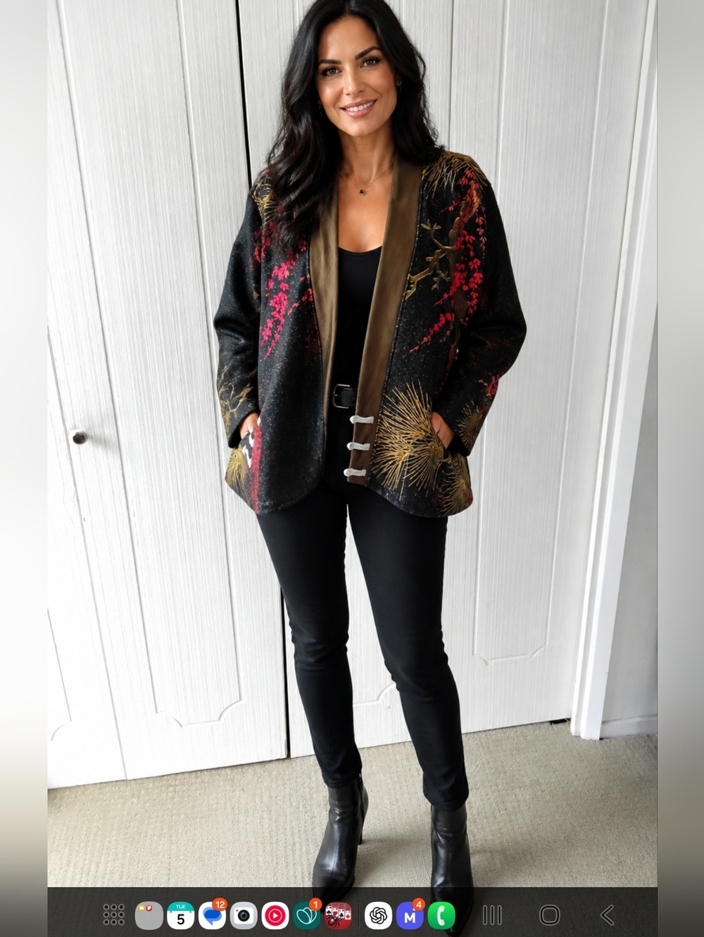 NWOT Black Open Front Patterned Jacket With Long Sleeves, Size L